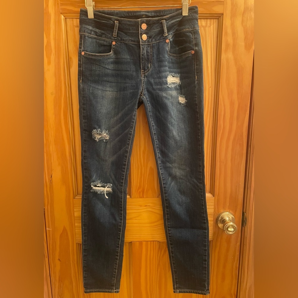 Refuge Super-Sexy, Flattering Stretch Denim Distressed Mid-Rise Skinny Jeans